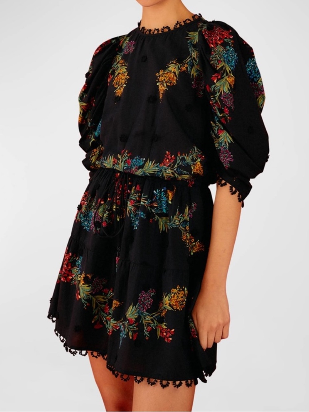 FARM Rio Black Louise Floral Cotton Mini Dress Size XL - Picture 1 of 12